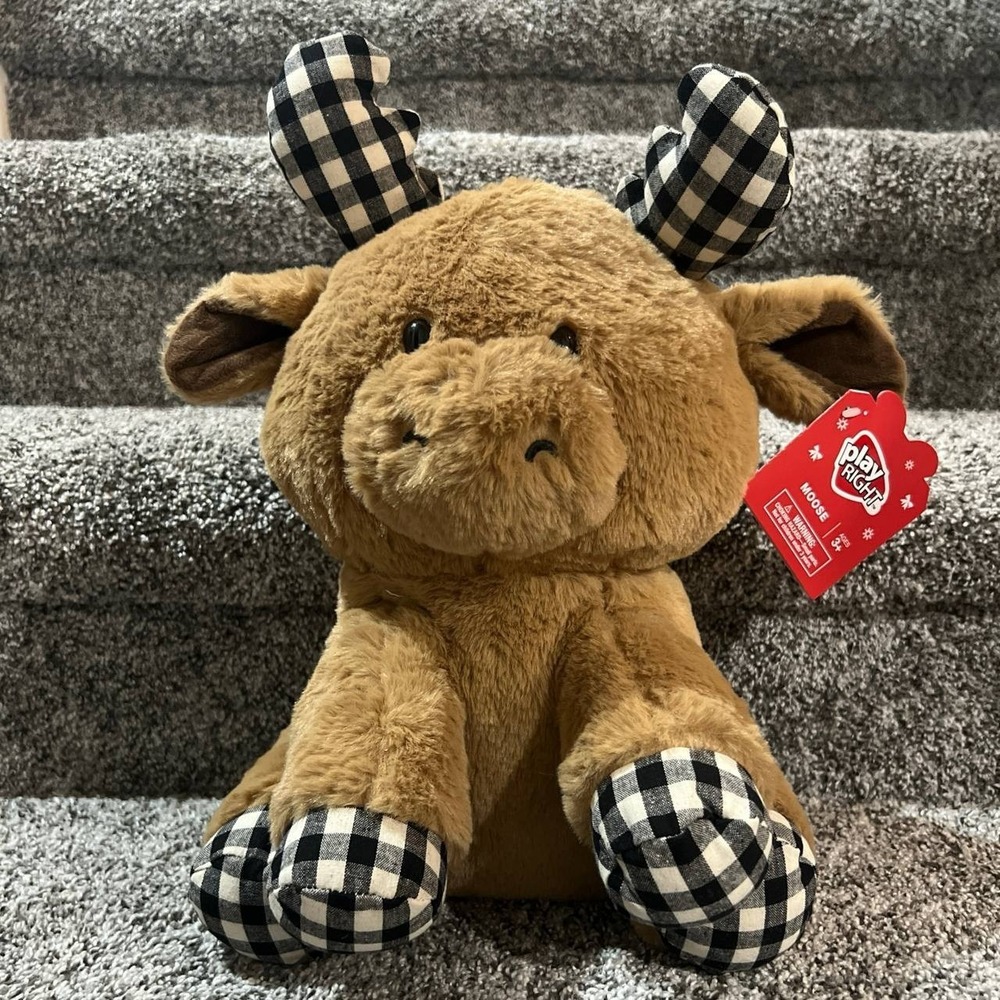 12" Plaid Moose Plush | Buffalo Check Play Right Stuffed Animal | Brand New Kids